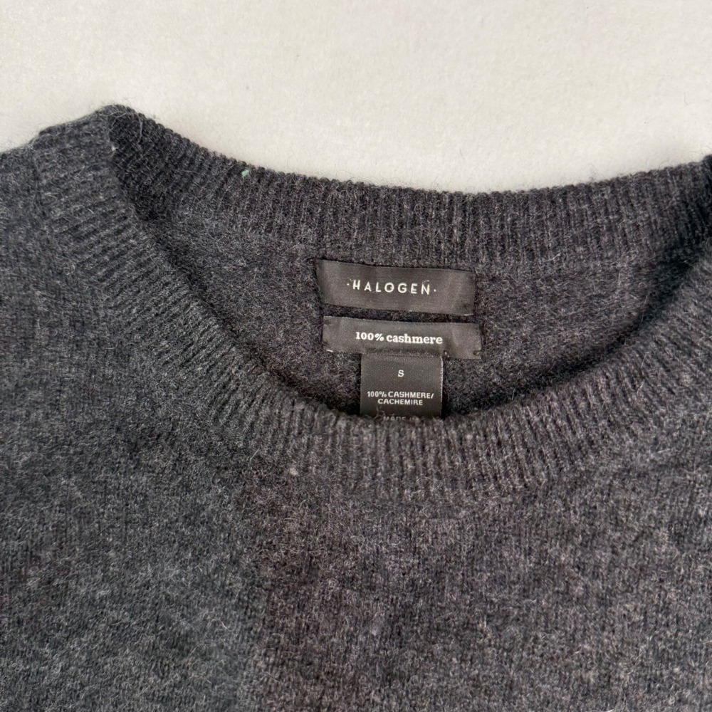 Halogen Womens 100% Cashmere Crewneck Sweater Charcoal Grey Small High-Low Hem - Picture 3 of 7